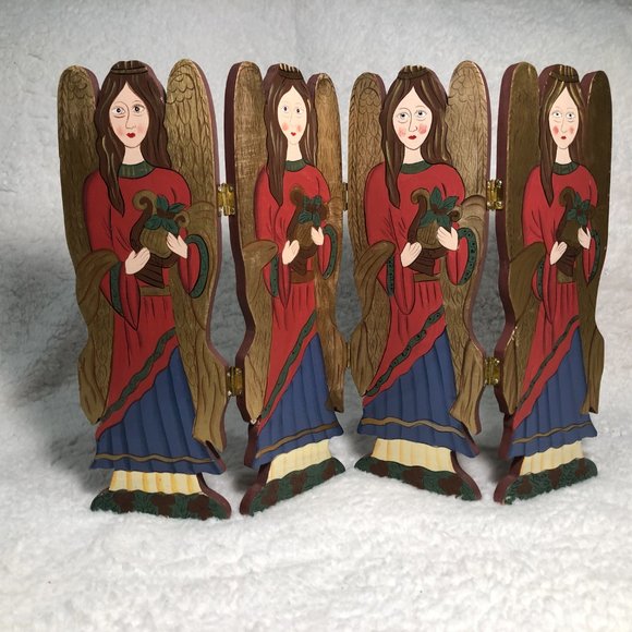 World Bazars Angels Cover Compact Foldable Wooden Screen 15”w x 11.5”h - Picture 2 of 8